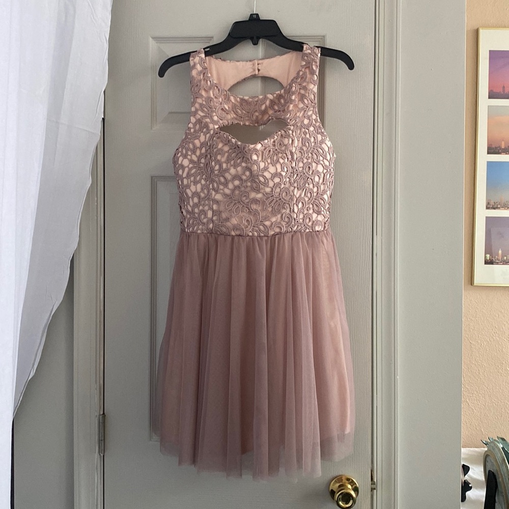 Sequin Hearts Blush Pink Lace & Tulle Midi Dress